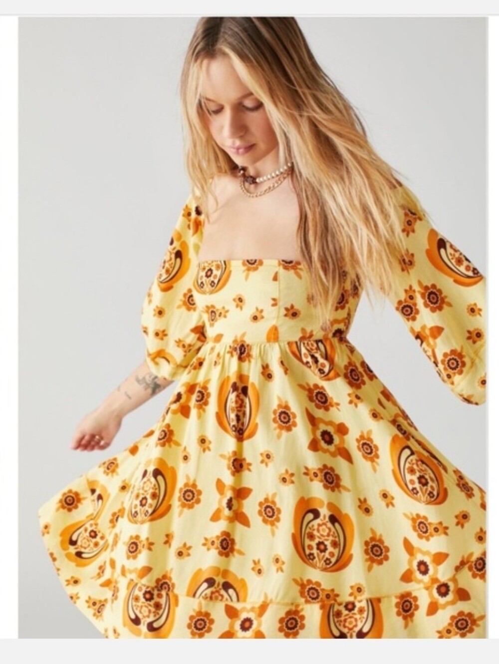 Urban Outfitters Large Caterina Linen Blend Yellow Retro Mini Dress With Pockets